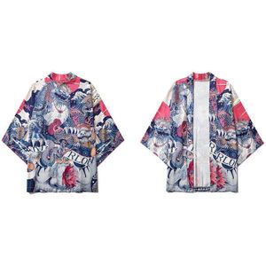 GONTHWID Chinese Lion Dragon Print Japanse Kimono Vest Jas Jassen Streetwear Harajuku Hip Hop Casual Losse Jassen Tops