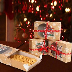10Pcs Kerst Cookie Dozen Bakkerij Geschenkdozen Europese Stijl Kraftpapier Doos Kraftpapier Grote Kerst Snoep Doos
