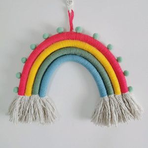 Handgemaakte Rainbow Wall Opknoping Hand Geweven Kleine Tapijt Decoratieve Hanger Wanddecoratie Kinderkamer Nursery Decoratie