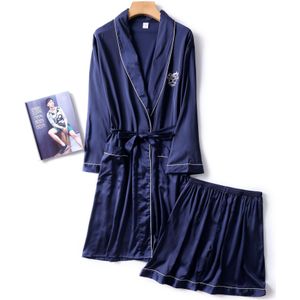 Marineblauw Mens Gewaad Korte Broek Pyjama Pak Lente Tweedelige Nachtkleding Sets Casual Homewear Nachtkleding Slaap Kimono Bad gown