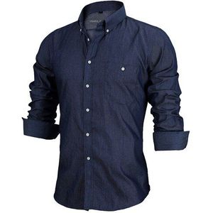 Visada Jauna Europa Size Mannen Denim Shirt Mode Camisa Sociale Masculina Pocket Slim Fit Katoen Mannelijke Lange Mouw Shirts n1089