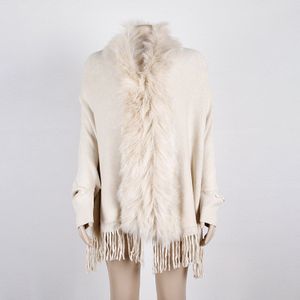 Autumn Winter Women's Long Sleeve Lapel Tassel Cape Shawl Wool Collar Pure Color Lady Cardigan Sweater