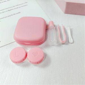Mooie Pocket Mini Contact Lens Case Travel Kit Carry Spiegel Lenzen Box Container Houder Pincet Voor Vrouwen Snoep Kleur