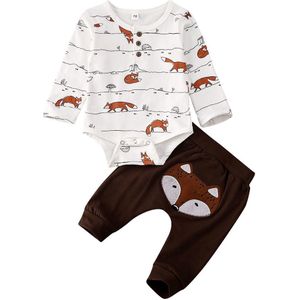 Lente Pasgeboren Baby Jongen Meisje Kleding Lange Mouwen Fox Print Tops Bodysuit Lange Broek Broek Herfst Outfit Set 0- 18M