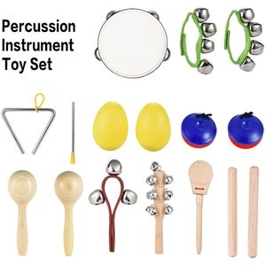 10Pcs Muziekinstrumenten Percussie Speelgoed Kit Rhythm Band Set Inclusief Tamboerijn Maracas Driehoek Castagnetten Pols Bell Voor Baby