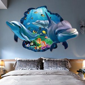 3d Effect Onderwater Wereld Dolfijn Vis Achtergrond Muurstickers Woonkamer Slaapkamer Sofa Achtergrond Decoratie