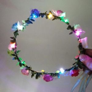 Led Verlichte Gloeiende Bloem Hoofdband Garland Krans Knipperende Bloemen Haarband Glow Patry Home Decor Verjaardag