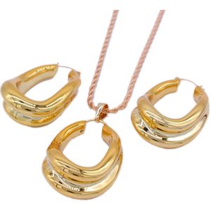 Adixyn Onregelmatige Rose Goud Kleur Sieraden Sets Hollow Ronde Ketting & Earring & Hanger Voor Vrouwen/Meisjes Verjaardagsfeestje N03198