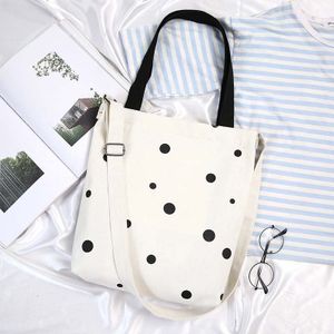 Dot Patroon Canvas Doek Zak Vrouw Preppy Stijl School Lady Boodschappentas Koreaanse Stijl Enkele Schouder Bakken Crossbody Tassen