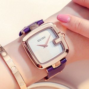 GUOU vrouwen Horloges Vierkante Mode zegarek damski Luxe Dames Armband Horloges Voor Vrouwen Lederen Band Klok Saati