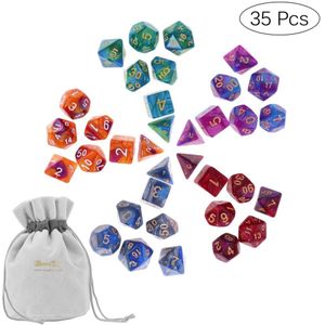 Ibasetoy 5 Sets X 7 Pcs Acryl Dices Board Game Vrienden Party Polyhedrale Dobbelstenen Dungeons Tafel Games Dnd Draak