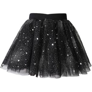 Kids Girls Layered Stars Sequins Tutu Skirt Children Princess Ballet Dance Dress Long Sleeve Fluffy Petticoat Skirt