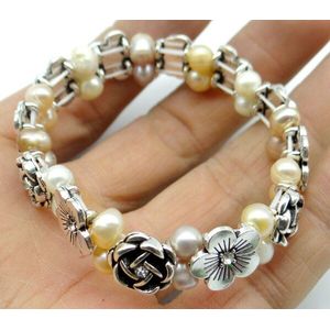 Retro Witte Zoetwaterparels Bangle Real Natuurlijke Parel Armband Voor Vrouwen Bruiloft Fine handgemaakte sieraden armband F4