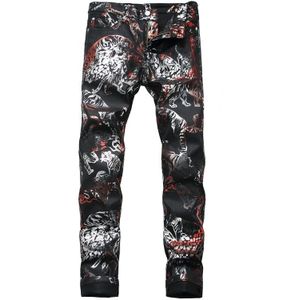 Sokotoo mannen tiger animal gedrukt coated jeans slim fit black geschilderd stretch broek