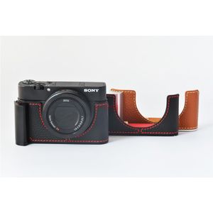 Lederen Camera Hard Half Cover Case Bag Protector Pouch Base Voor Sony Rx100 Rx100ii Rx100iii Rx100iv Rx100v Rx100vi Bruin Zwart