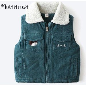 Winter Kinderen Katoen Dikke Warme Vest Kinderen Meisje Jongen Snoep Kleur Fleece Kraag Pocket Rits Corduroy Tops Overjas