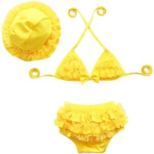 Kinderen Badmode voor Meisjes polyester Twee Stuk Badpak Badpak Bikini Beach Solid Geel Badpakken Kleding Sets K330