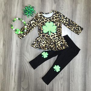 Baby St. Patrick's Day green black leopard patch shamrock outfit meisjes Lente katoenen jurk top broek kleding match accessoires