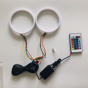 2 stuks RGB universal car auto led angel eyes katoen licht RGB halo ring kit met cover en remote 60 /70/80/90/100/100/110/120mm