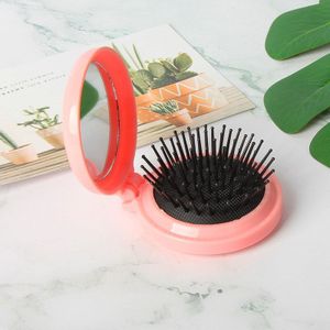 1Pcs Leuke Opvouwbare Airbag Kam Met Spiegel Compact Pocket Haar Borstel Kam Met Meisje Vouwen Ronde mini Pocket Spiegel