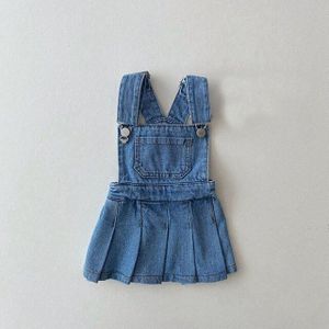 Lente Herfst Baby Meisjes Katoen Blauw Denim Jurk Ins Stijl Kinderen Casual Geplooide Strap Mini Jurk Kids Baby Outfit 1-5Yrs