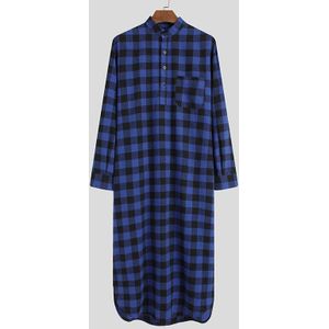 Incerun Mannen Plaid Robes Homewear Stand Kraag Lange Mouw Nachtkleding Leisure Losse Badjassen Gezellige Knop Nachtjapon Mens S-5XL