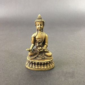 Collectie Chinese Koper Gesneden Apotheker Boeddha Geneeskunde Boeddha Sakyamuni Prachtige Kleine Standbeeld