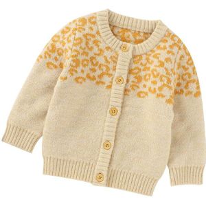 Kinderen Luipaard Print Trui Jas Lange Mouw O-hals Button-Up Gebreide Vest Baby Meisjes Tops Voor Herfst, winter