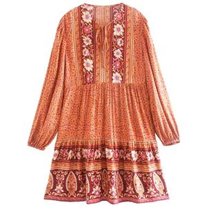 Boho Geïnspireerd Baby-Pop Stijl Lange Mouwen Boho Jurk V-hals Tassle Zomer Jurk Flutter Zoom Bohemian Herfst Jurk voor Vrouwen