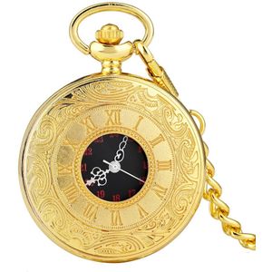 Retro Quartz Horloges Unisex Half Hunter Hanger Ketting Klok Brons/Zilver/Zwart/Goud Romeinse Nummer Steampunk reloj