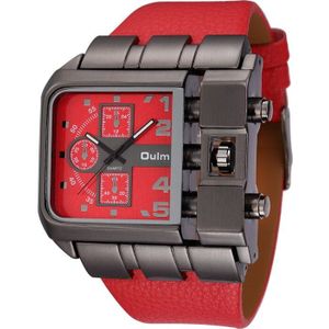 OULM Originele Unieke Vierkante Mannen Polshorloge Brede Big Dial Casual Lederen Band Quartz Horloge Man Sport Horloges