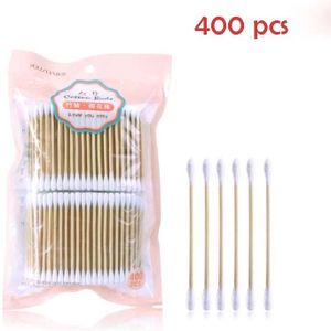 400Pcs Natrual Dubbele Hoofd Wattenstaafje Vrouwen Make-Up Wattenstaafjes Tip Wood Sticks Neus Oren Schoonmaken Gezondheid Make up Gereedschap