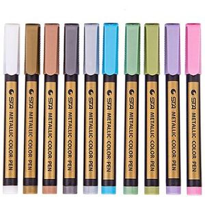 10 Stks/partij 10 Kleuren Metallic Permanente Water Verf Marker Pen Voor Kaart Keramische Glas Plastic Papier Kleur Marker