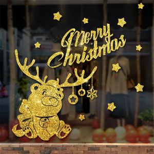 Gelukkig Nieuwjaar Vrolijk Kerstfeest Emaille Goud Muursticker Home Etalage Decals Decor Kerst Decoratie Voor Windows Nove # t1P