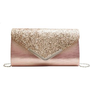 Sisjuly Vrouwen Glitter Shimmer Envelop Clutch Purse Avondtasje Dames Wedding Party Chain Purse Handtas Zilver