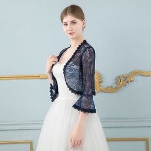 Elegante Vrouwen Zwart Kant Jas Voor Trouwjurk Lange Mouwen Geappliceerd Boleros Avond Party Wraps