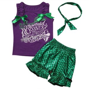 3 STUKS Peuter Meisjes Baby Kids Mermaid Kleding T-shirt Top + Shorts Broek Outfit Set