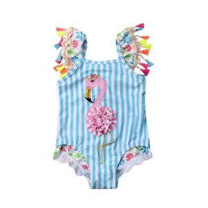 Baby Meisjes Gestreepte Flamingo Bikini Kinderen Badmode Badpak Peuter Baden Strand Meisje Badmode