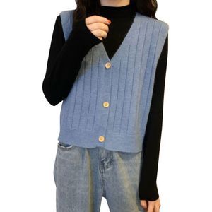 Vintage V-hals Gebreide Vest Trui Vrouwen Mouwloze Trui Elasticiteit Trui Losse Vrouwelijke Casual Oversized Gebreide Vest