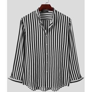 Incerun Mode Mannen Gestreept Overhemd Stand Kraag Lange Mouw Tops Streetwear Casual Business Shirts Lente Camisa S-5XL