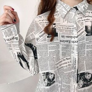 Mazefeng Lente Vrouwen Casual Shirts Losse Stijl Vrouwelijke Vintage Shirts Turn-Down Kraag Vrouwen Shirts Dames Print Krant