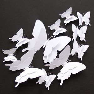 12 stks/set 3D Dubbele laag Pterosaur vlinder Muursticker Home decoratie voor bruiloft grote Vlinders Magneet Koelkast stickers