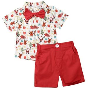 Kerst Set Peuter Kids Baby Boy Kleding Xmas Cartoon Gentleman Korte Mouw T-Shirt Solid Shorts Outfits Kleding Set