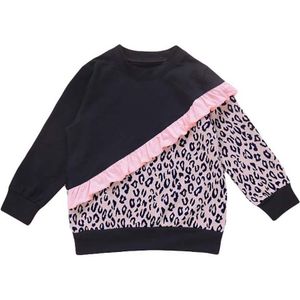 2-7Y Peuter Meisjes Herfst Casual Sweatshirts Lange Mouwen Ronde Hals Leopard Patchwork Ruffle Trim Trui Tops Uitloper Kleding