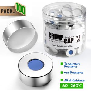 20Mm * 3Mm Aluminium Cap Met Witte Ptfe/Blauw Siliconen Septa Voor 22Mm Bottleneck Sample Fles kaak Chromatografie Flacon