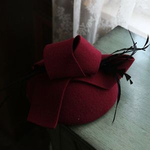 French Wool Fedora Hat For Women Bridal Bow Bowler Chapeau Femme Feutre Winter Cloche Ladies Church Felt Fedoras Caps