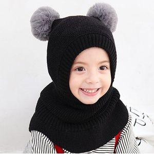 Winter Baby Hoed Pom Pom Knit Kids Beanie Hat voor Baby Meisje en Baby Jongen Muts Sjaal Masker Dubbele warme Voering Caps HT19027
