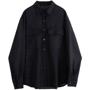Xitao Geplooide Elegante Zwarte Blouse Single Borst Volledige Mouw Turn Down Kraag Winter Losse Shirt DMY2070