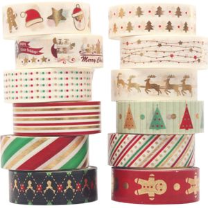 12 Rolls/Set Kerst Folie Washi Tape Set Paper Festival DIY Scrapbooking Lijm Afplakband Decoratieve Sticky Washi Tape