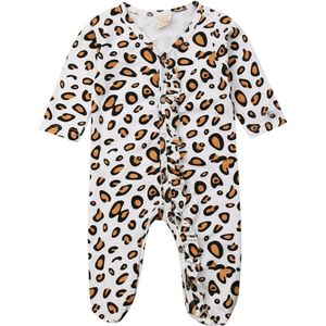 Pasgeboren Baby Meisje Jongen Luipaard Print Romper Lange Mouw Enkele Breased Jumpsuits Kleding Outfit 0-9M